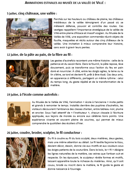 Les animations estivales au musée